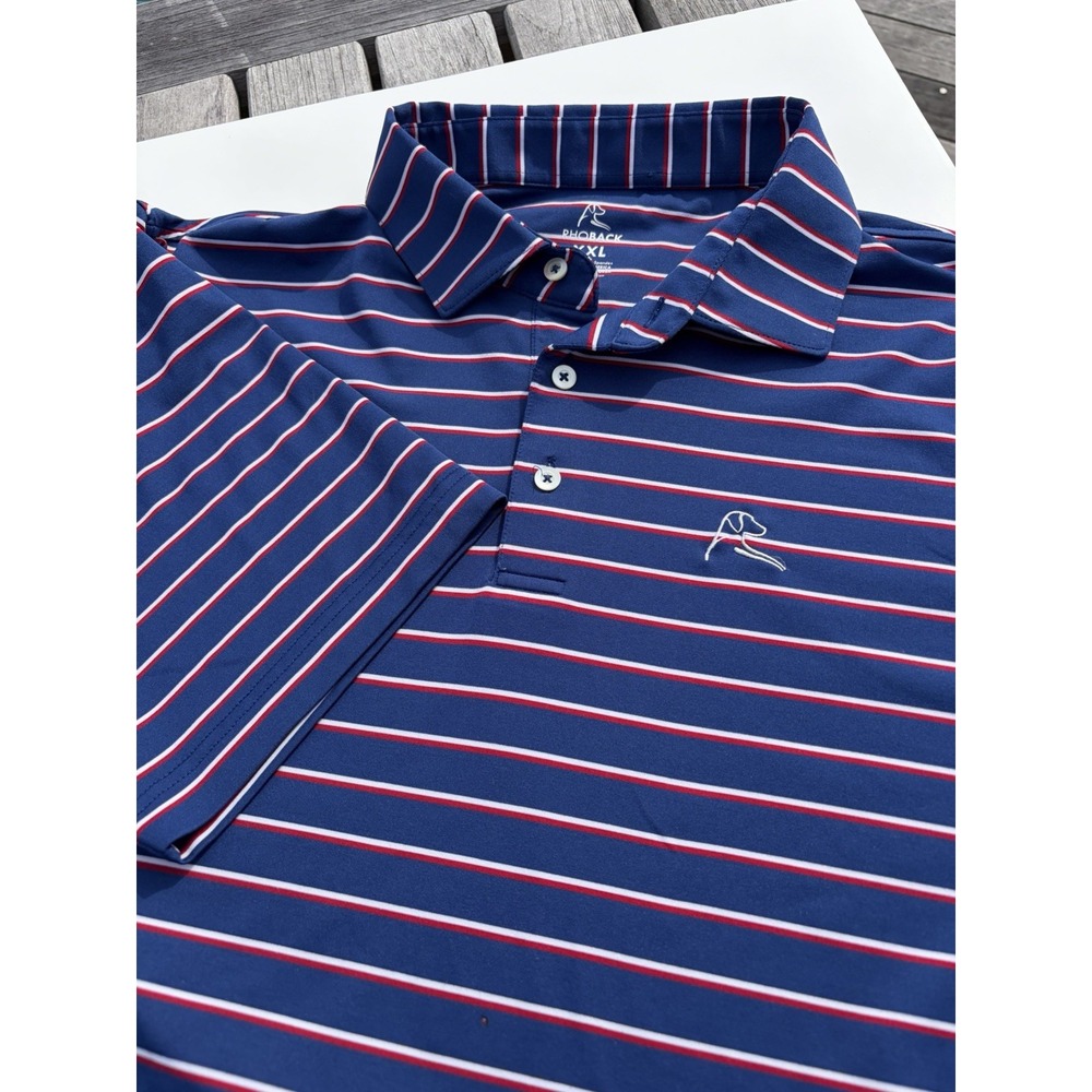 Rhoback "The Old Glory Stripe" Performance Polo Size XXL Flag Current Style Flaw